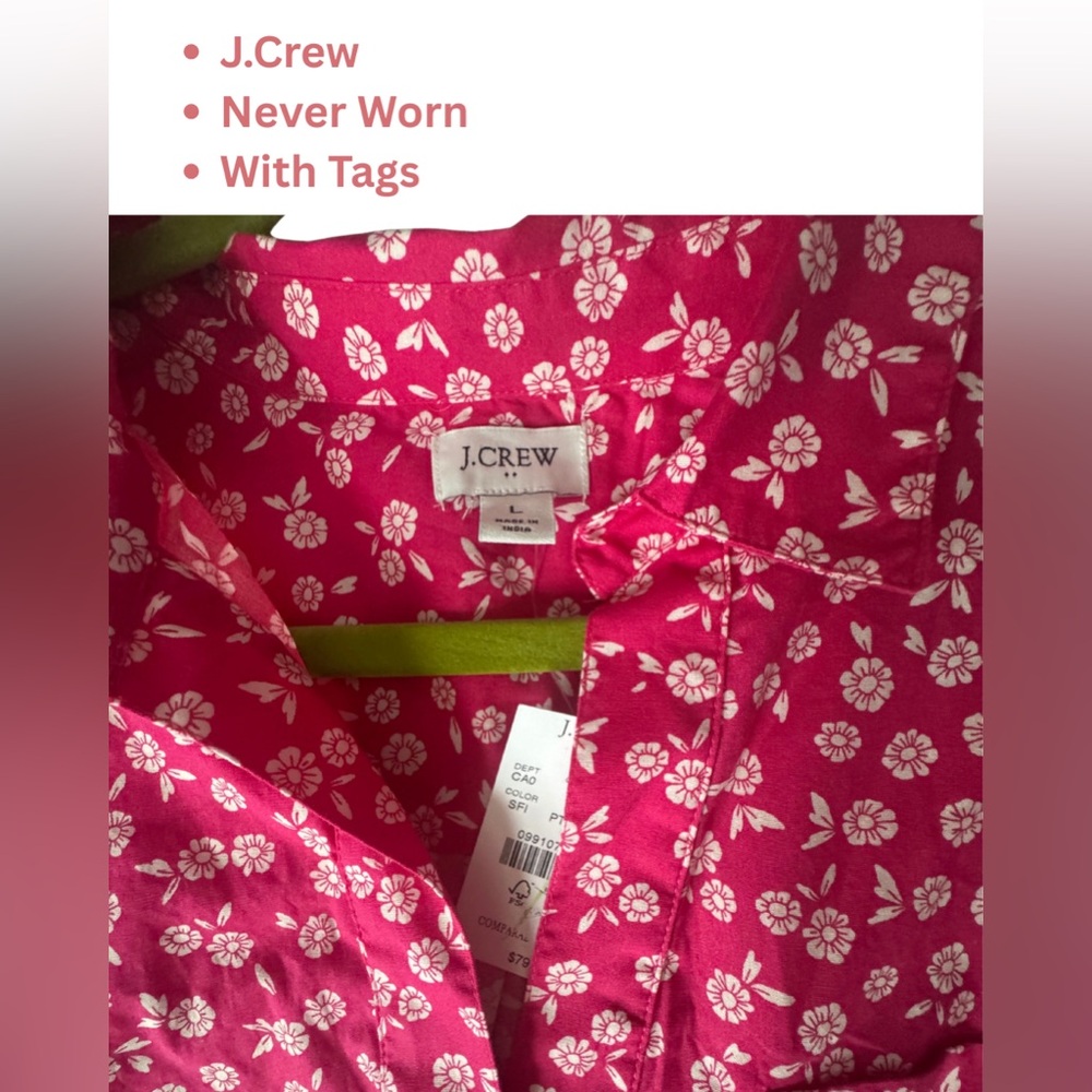 J. Crew Vibrant Pink Floral Blouse - Picture 2 of 4